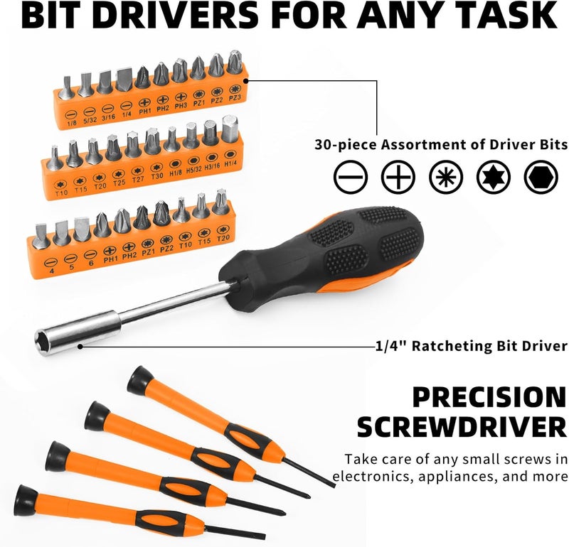 GETFOO 58-Piece Tool Kit Basic Home Repair Tool Set, General Household Hand Tool Kit,Small Tool Kit with Plastic Toolbox Mini Tool kit for Women, Office & College Repairs Orange - Image 4
